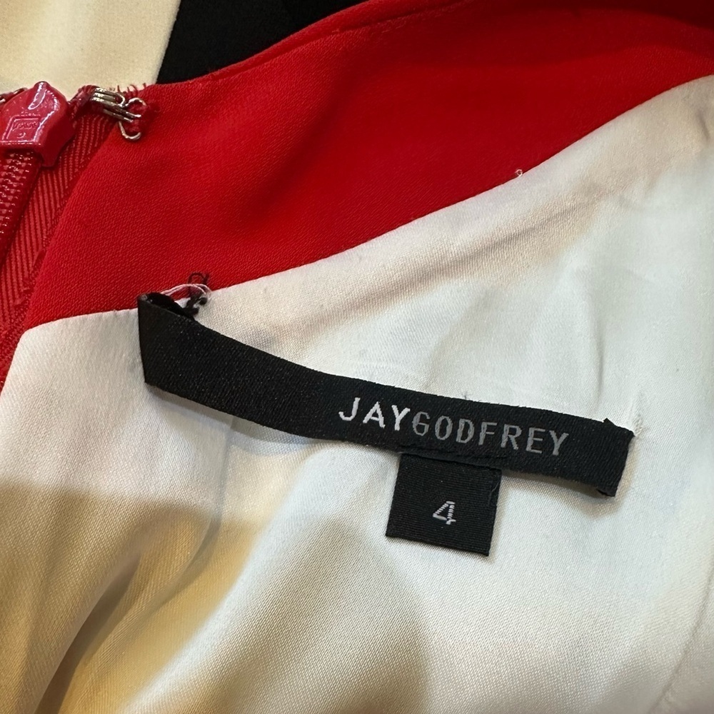 JAY GODFREY Size 4 S Red Black Ivory Geometric Cocktail Pencil Dress R $345 - Picture 8 of 11